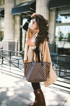 The Sweetest Thing: Fall Outfit Inspiration (all on sale!) Vuitton Outfit, Poncho Outfit, Classy Fall Outfits, Tory Burch Boots, Baublebar Earrings, Neverfull Mm, Outfit Inspiration Fall, Vuitton Neverfull