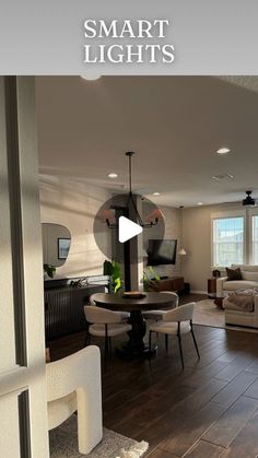 a living room filled with furniture and lights