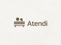 the logo for atendii is shown on a white background with brown lettering and two people sitting on a bench