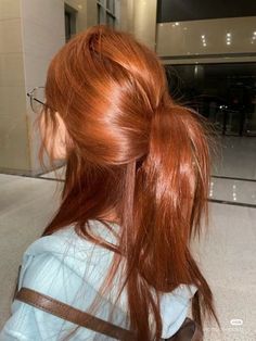 #hair #girl #pinterest #haircare #girly #cutehairstyle #shinee #ginger #gingerhair Copper Aesthetic Hair, Long Ginger Hairstyles, Ginger Hair With Orange Highlights, Orangish Red Hair, Orange Hair With Dark Roots, Orange Hair On Brown Skin, Ginger Hair Hairstyles, Deep Orange Hair, Straight Ginger Hair