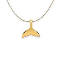 Whale tails embody the immense power of a majestic sea creature that commands respect. This polished pendant designed from solid 14k yellow gold is approximately 12mm (7/16 Inch) in width by 13mm (1/2 Inch) in length and features a hidden chain slide. Includes a 24 inch long, 0.9mm wide, solid 14k yellow gold cable chain with a spring ring clasp. Whale Tail, Bow Jewelry, Sea Creature, Pendant Design, Jewelry Companies, Black Bow, Cable Chain, Spring Rings, Cable