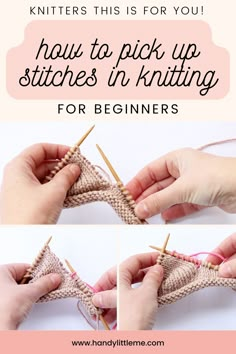 the instructions for how to pick up stitches in knitting are shown with text overlay