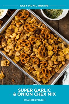 Super Garlic & Onion Chex Mix Recipe | Balanced Bites Easy Picnic Recipes, Chex Mix Recipe, Bagel Chips, Spice Blends Recipes, Chex Mix Recipes, Game Snacks, Winter Comfort Food, Pot Luck, Mix Recipes