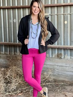 Magenta Pink, Compression Leggings, Pink Leggings, Western Fashion, Final Sale, Jean Shorts, Full Length, Slim Fit, Spandex