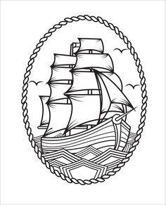 a black and white drawing of a ship