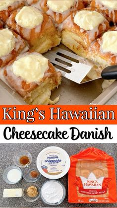 king's hawaiian cheesecake danish with icing on top and other ingredients around it