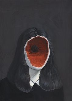 a painting of a woman with a spider on her face