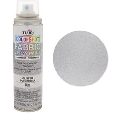 a white spray paint can with silver glitter