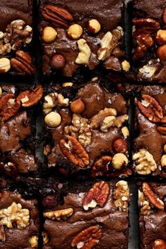 chocolate brownies with pecans and walnuts on top