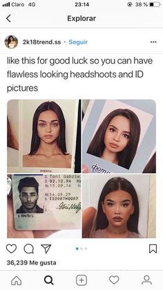 an instagram with pictures of the same person and text that reads, i like this for good luck so you can have flat faces looking headshots and id pictures