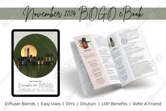 This November 202 BOGO eBook features 16 beautifully designed pages filled with info about each oil, diffuser blends, easy uses and DIYs using the BOGO essential oils! It also features a thank you page with dilution info as well as an LRP informational page and Refer A Friend informational Page in t... #ebook #DIY #recipes #bogo ebook #purify #lemon #on guard #breathe #helichrysum touch #copaiba touch #balance touch #immortelle #rose touch #Northern Escape #black spruce #BOGO #bogo recipes #bogo diys #bogo oils #wellnessadvocate #doterra #wellnessstockphotos #onedropdesigns #doterrawellnessadvocate #doterratips #doterragraphics #doterraphotos Black Spruce, Thank You Messages, Diy Recipes, Diffuser Blends, Describe Yourself, Facebook Posts, Facebook Cover