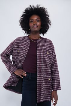 Plum Multi Tweed Gigi Jacket Chic Work Outfit, Fall Denim, Sport Dress, Fall Shoes, Jewel Neck, Fall Trends, Outerwear Women, Hat Hairstyles, Work Outfit