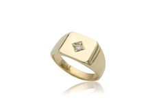 "This is an impressive 14k gold and diamond signet ring. It is made of 14k//18k gold (per your choice), and there is a white diamond set in its center, in a beautiful rhombus inlay, to add to its luxurious, unique style. Get this elegant gold square signet ring for your loved one, or yourself, to upgrade every outfit you own with a meaningful, timeless, shiny and impressive piece of jewelry. ✿ Item details ✿ ✿ Materials: - 14k/18k Yellow//Rose//White Gold (per your choice) - A white diamond of 0 Signet Ring With Diamond, 14k Gold Signet Ring, Pinky Signet Ring, Mens Diamond Bracelet, Diamond Signet Ring, Signet Rings, Pretty Pendant, Gold Signet Ring, Silver Chain Bracelet