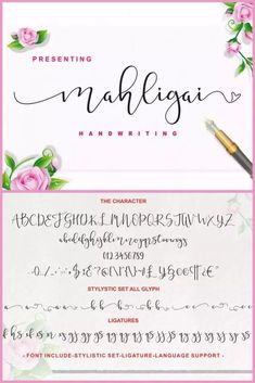 the font and numbers are all handwritten with pink flowers on it, including an ink pen