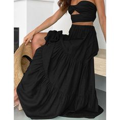 Black Cotton Blend Swing Maxi Skirt with Pockets Black Long Skirt For Vacation, Black Skirt For Vacation, Black Tiered Skirt For Vacation, Black Maxi Skirt For Vacation, Black Flowy Beach Skirt, Black Tiered Maxi Skirt For Beach, Black Maxi Skirt For Spring Vacation, Black Spring Vacation Maxi Skirt, Black Skirt For Spring Vacation