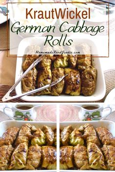 german cabbage rolls in a casserole dish with the words, krautwicke