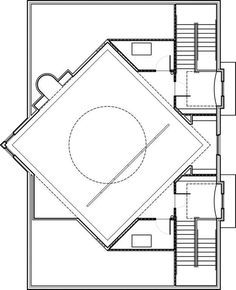 an aerial view of a basketball court with stairs leading up to the upper level and second floor