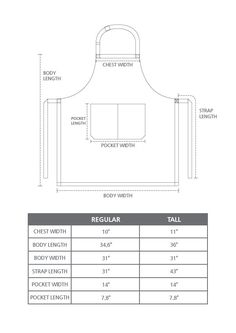 the size and measurements for an apron