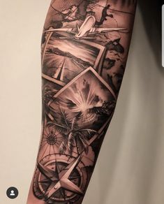 a man's arm with an abstract tattoo design on the left side of his arm