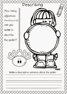 a worksheet with an image of a cartoon character and the words describing it