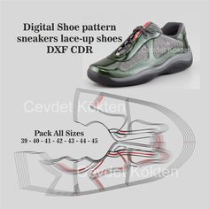 Digital Shoe pattern sneakers lace-up shoes DXF-CDR Green Custom Lace-up Sneakers With Perforations, Shoe Making, Sneakers Patterns, Shoe Pattern, Lacing Sneakers, Lace Up Shoes, Digital Pattern, Pattern Making, Selling On Etsy