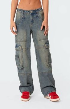 Edikted Westie Low Rise Washed Cargo Jeans | PacSun Low Ride Cargo Pants, Cheap Washed Blue Denim Cargo Jeans, Cheap Denim Blue Cargo Jeans For Streetwear, Low Rise Blue Cargo Pants, Cheap Trendy Streetwear Cargo Jeans, Affordable Cargo Jeans, Low Rise Cargo Pants Fit, Cheap Mid-rise Jeans With Cargo Pockets, Trendy Light Wash Cheap Cargo Jeans