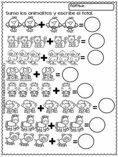 a printable worksheet for the addition to an animal themed math practice sheet