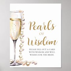 a card with pearls on it and a glass of wine next to it that says pearls of wisdom