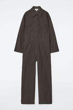 TWILL BOILERSUIT - DARK BROWN - Jumpsuits - COS Utility Overalls With Patch Pockets For Fall, Utility Workwear Jumpsuits And Rompers With Multiple Pockets, Utility Style Workwear Jumpsuits With Cargo Pockets, Utility Relaxed Fit Jumpsuits With Cargo Pockets, Utility Jumpsuits With Cargo Pockets For Work, Utility Jumpsuits And Rompers With Multiple Pockets For Work, Utility Jumpsuits And Rompers With Cargo Pockets For Work, Cotton Overalls With Multiple Pockets For Work, Utility Long Sleeve Jumpsuits For Work