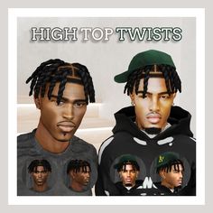 two young men with dreadlocks are wearing hoodies and sweatshirts that say high top twists