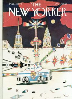 the new york police car is depicted in this vintage magazine cover art print by american school