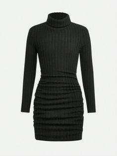 Tween Girls Ribbed Turtleneck Side Smocking Fitted Elegant Long Sleeve Knit Dress Black Elegant  Long Sleeve Knitted Fabric Plain Bodycon High Stretch  Tween Girls Clothing, size features are:Bust: ,Length: ,Sleeve Length: Casual Turtleneck, Long Sleeve Knit Dress, Ribbed Knit Dress, Sweatpants Set, Ribbed Turtleneck, Casual Girl, Girls Clothing, Long Sleeve Knit, Active Wear For Women