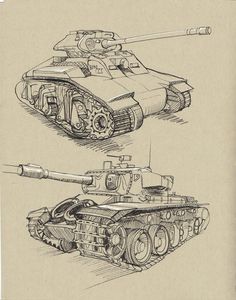 two tanks drawn in pencil on paper