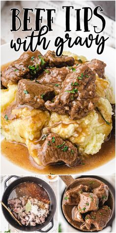 beef tips with gravy is an easy dinner recipe that's ready in under 30 minutes