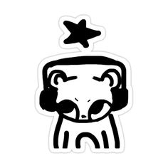 a black and white sticker with an image of a monkey wearing headphones