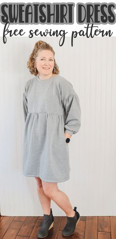 Tshirt Dress Pattern, Sweatshirt Dress Diy, Winter Sewing Patterns, Womens Patterns, Free Printable Sewing Patterns, Dress Sewing Patterns Free, Winter Sewing, Sewing Dress, Printable Sewing Patterns