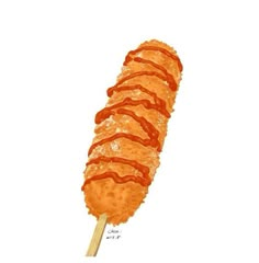 an orange lollypop with some ketchup on it