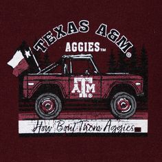 Root for your favorite Texas college team in a stylish way with this Texas A&M How Bout Them Aggies Truck Maroon T-Shirt! Crafted with a bold maroon color and an Aggie logo, this T-shirt offers a great way to show your spirit and support your team. What are you waiting for? Go Aggies! Texas College, Maroon T Shirt, George Bush, College Team, Texas A&m, Maroon Color, Texas, University