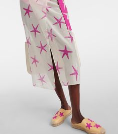 Starfish cotton and silk beach cover-up in white - Valentino | Mytheresa Pink Sarong For Vacation In Spring, Silk Summer Cover-up For Vacation, Pink Sarong For Spring Vacation, Pink Sarong For Poolside Spring, Pink Beachy Sarong For Spring, Summer Silk Cover-up For Vacation, Silk Sarong For Beach Spring Season, Pink Summer Sarong For Vacation, Silk Summer Vacation Cover-up