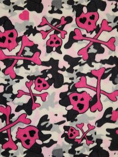 a pink and black skull and crossbones pattern