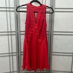 Sleeveless Lace Top With V-Neck Detail. Blinded In The Front, Lace Is Sheer And Back. Lined Skirt. Two Button Keyhole Closure In The Back. Red Sleeveless Mini Dress, Red Disney Princess, Red Disney, Lace Sleeveless Top, Disney Dresses, Dresses Red, Lined Skirt, Dresses Xs, Red Dress