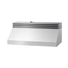 a stainless steel range hood on an isolated white background