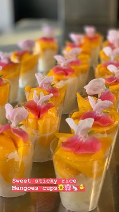 small desserts are arranged in clear containers on a table