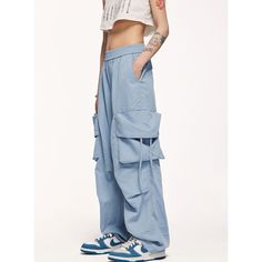 Unisex Large Pocket Wide-Leg Cargo Pants Material: 100%Polyester Size: S, M, L, XL Color: Wine Red, Light Yellow, Light Blue Applicable Scene: Leisure, Daily, Vacation Blue Baggy Parachute Pants With Pockets, Blue Baggy Pants With Multiple Pockets, High Waist Blue Pants With Multiple Pockets, Blue High Waist Pants With Multiple Pockets, Blue Bottoms With Multiple Pockets, Baggy Blue Bottoms With Multiple Pockets, Blue Baggy Bottoms With Multiple Pockets, Blue Wide Leg Bottoms With Multiple Pockets, High Waist Cotton Sweatpants With Pockets