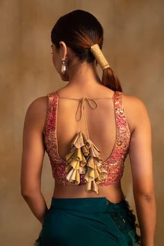 Multi-colored silk and brocade padded blouse with sequins clusters hand embroidery. - Aza Fashions Backless Outfits, Formal Men, Formal Men Outfit, Women Saree, Padded Blouse, Handmade Textiles, Saree Blouses, Silk Brocade, Blouse For Women