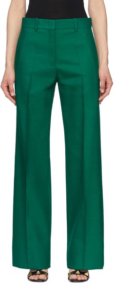 Basket Woven, Green Trousers, Love Jeans, Silk Trousers, Wool Trousers, Green Wool, Green Silk, Beautiful Fashion, Valentino Garavani