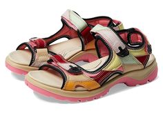 ECCO Sport Yucatan - Women's Sandals : Multicolor Bubblegum : Get ready for your next outdoor adventure choosing the ECCO Sport Yucatan sandals! These sandals feature soft leather upper with one sidebar, three-point adjustability, and neoprene lining for a soft and comfortable fit. The molded EVA footbed with a soft microfiber cover provides cushioning and support with every step. Plus, with Receptor technology, you can count on excellent stability and dynamic support from ground impact to toe-o Sandal Design, Outdoor Sandals, Designer Sandals, Toe Designs, Outdoor Adventure, Women's Sandals, Sports Women, Soft Leather, Womens Sandals