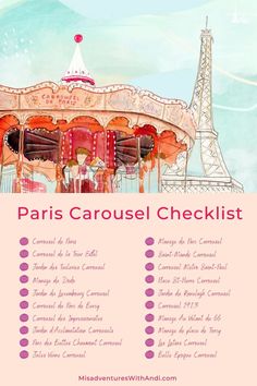 the paris carousel checklist is shown in pink