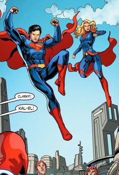 superman and his friends are flying through the air with their arms in the air as they look