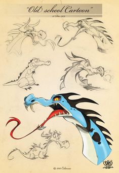 an old school cartoon book cover with various dragon designs on it's face and mouth